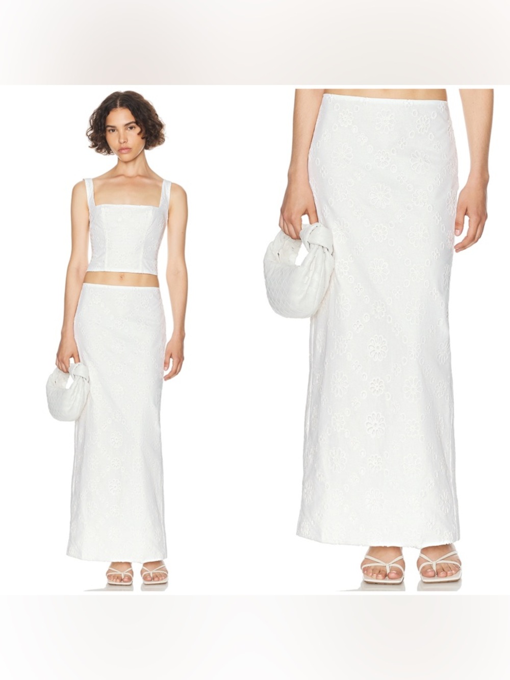 New! Helsa x Revolve Column Eyelet Midi/ Maxi Skirt in Antique White 🤍 Small NWT